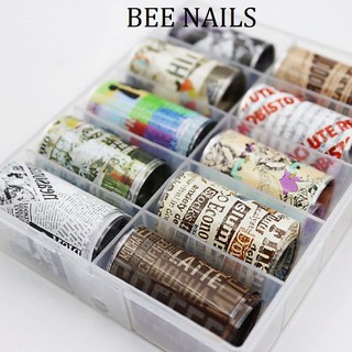 Foil nail hoạ tiết báo chí, foil dán móng BEE NAILS shop