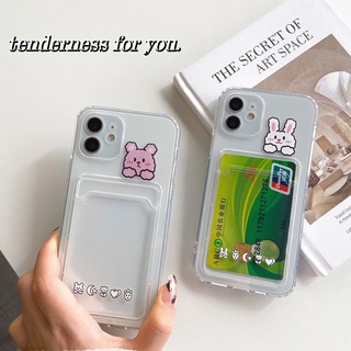 Ốp Điện Thoại Trong Suốt Chống Sốc Có Ngăn Đựng Thẻ Hình Gấu/Thỏ Cho IPhone 6 6S 7 8 Plus SE 2020 XR X XS 11 12 13 Pro Max
