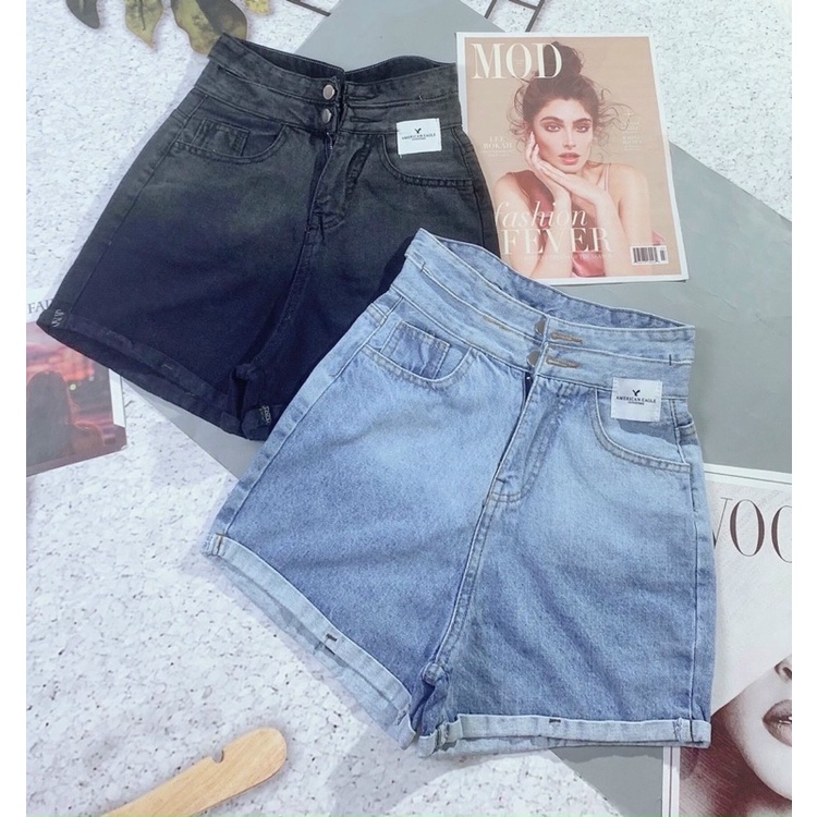 Quần đùi jeans lưng cao  cut eo loang màu - T0J