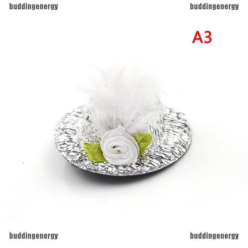 Mũ vành rộng mini phối lông vũ và hoa dễ thương cho búp bê 28-30cm