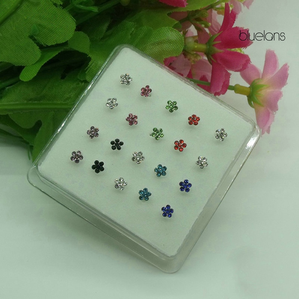 Hộp 20 Khuyên Mũi Mạ Bạc Đính Đá Pha Lê