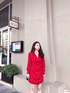 Váy sơ mi lụa cổ đổ
