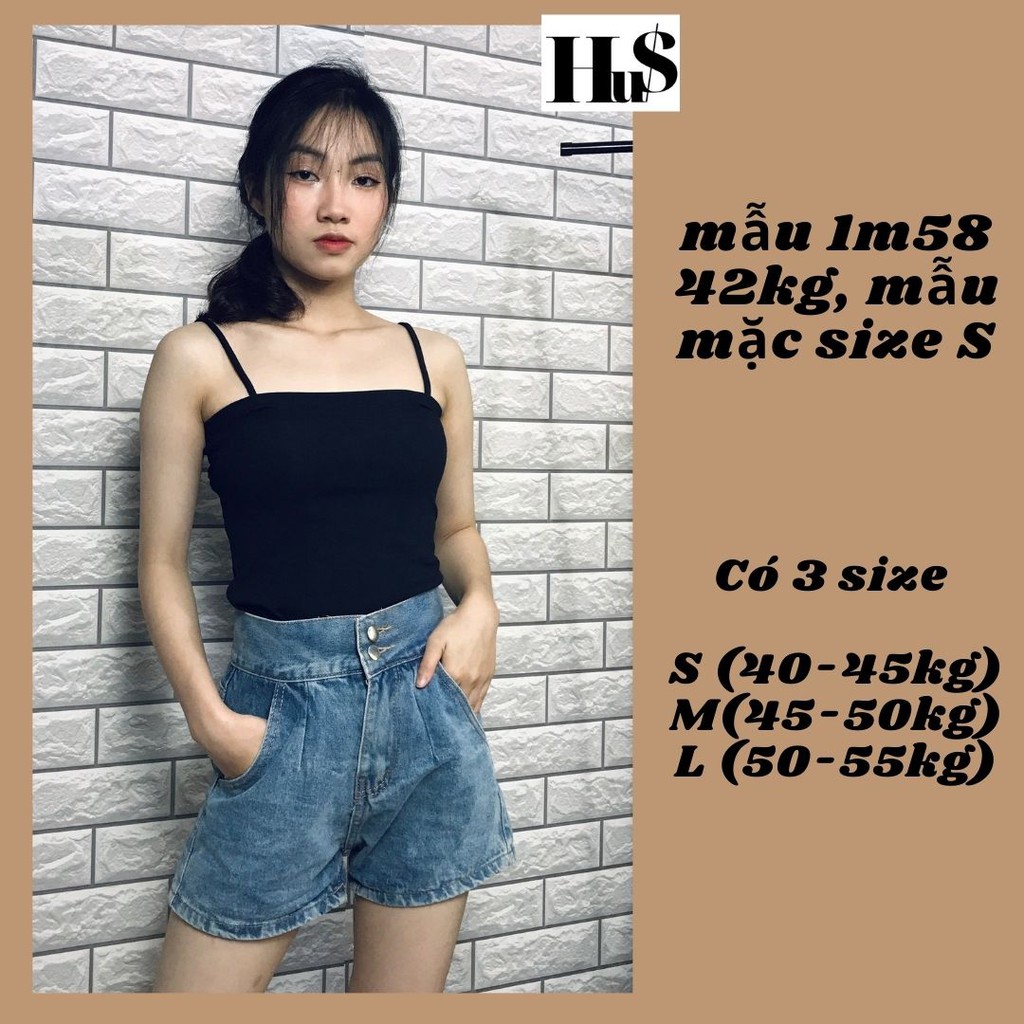 Quần short jean nữ ulzzang cạp cao hai cúc màu xanh cá tính