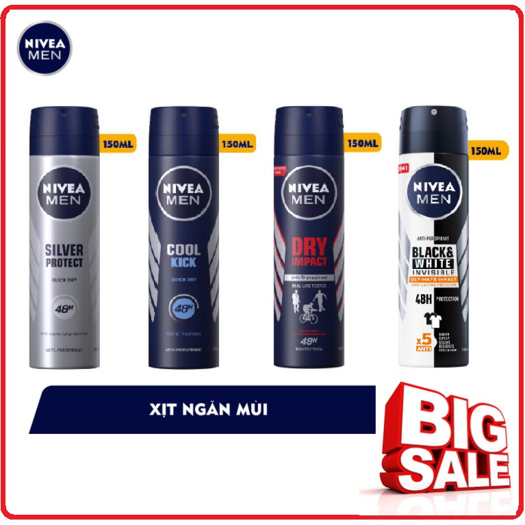 Xịt Ngăn Mùi NIVEA MEN Ngăn Khuẩn Gây Mùi Chai 150ml