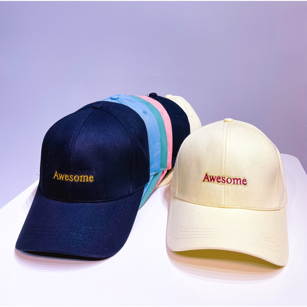Mũ Lưỡi Trai Nón Kết Nhung Cao Cấp Thêu Chữ Awesome 421 Phong Cách Ulzzang Form Unisex Nam Nữ - Hazo