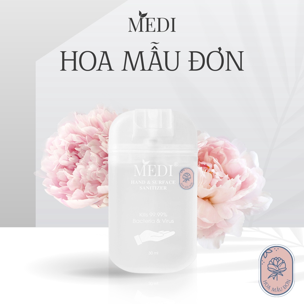 Xịt rửa tay kháng khuẩn Medi Hoa Mẫu Đơn (30ml) bảo vệ và dưỡng ẩm da tay