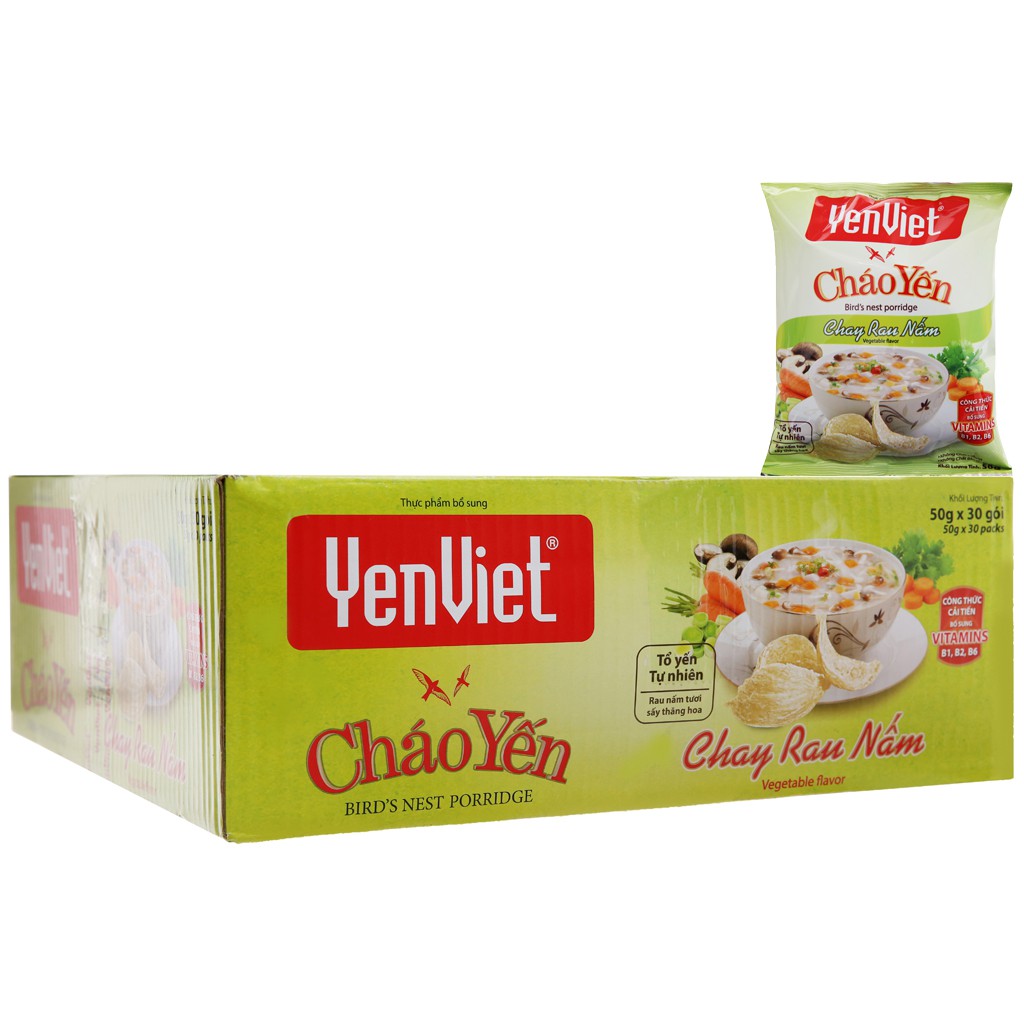 CHÁO YẾN VIỆT CHAY RAU NẤM THÙNG 30 GÓI