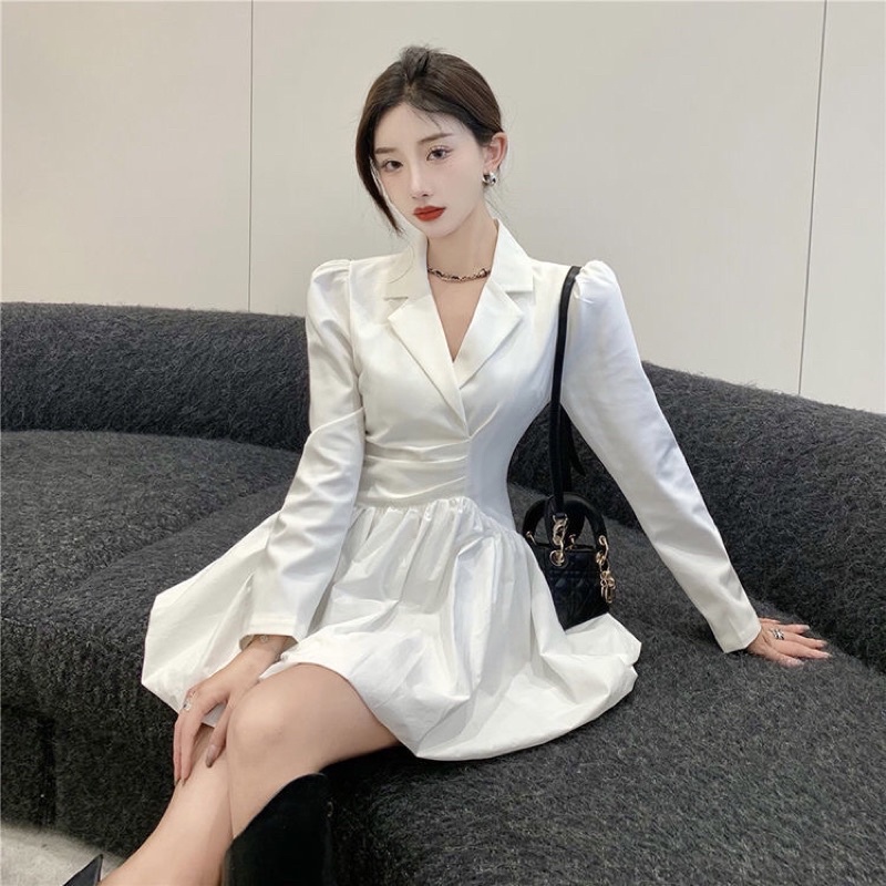 VÁY SƠ MI MÀU TRẮNG CHIẾT EO TIỂU THƯ HÀN QUỐC