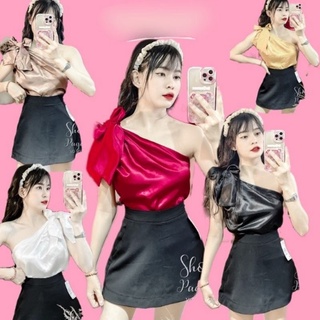 Áo phi lụa lệch vai cột nơ 1 bên Sang Chảnh😍
