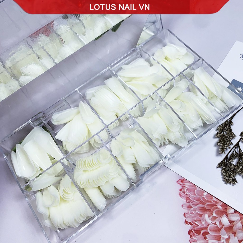 Móng úp nhọn dài nhám sẵn Lotus hộp móng đủ size từ 0-9 không cần phao nhám bề mặt