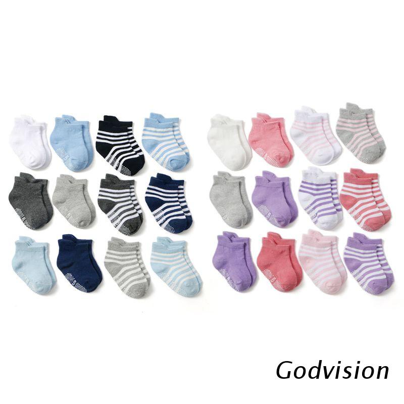 Set 12 đôi vớ cotton co giãn chống trượt phong cách thể thao cho bé