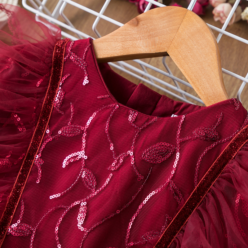 Đầm công chúa voan ruy băng tay dài dự tiệc sinh nhật cho bé gái 3-8 tuổi