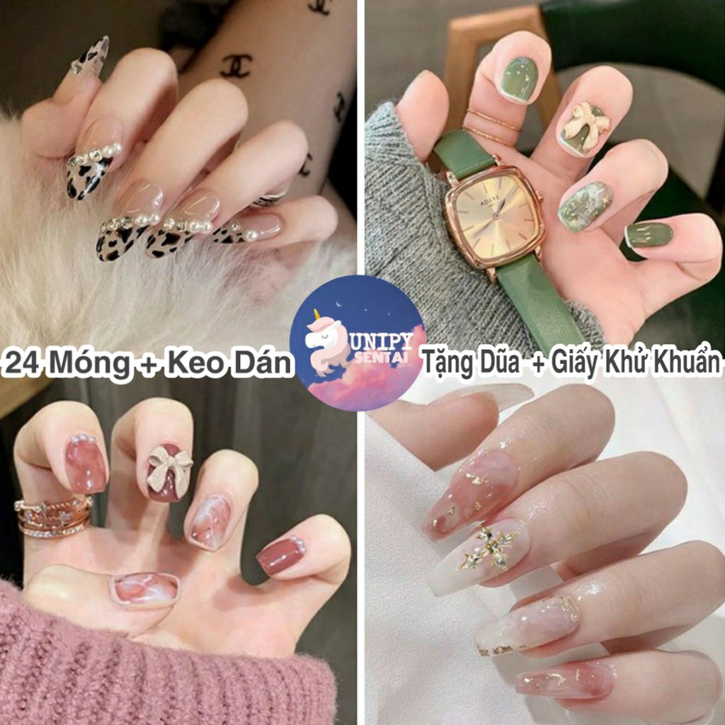 40 Mẫu Móng Giả | Set 24 Móng Tay Giả Đính Charm Đá Kèm Dũa Keo Dán Móng  | Z021-Z040