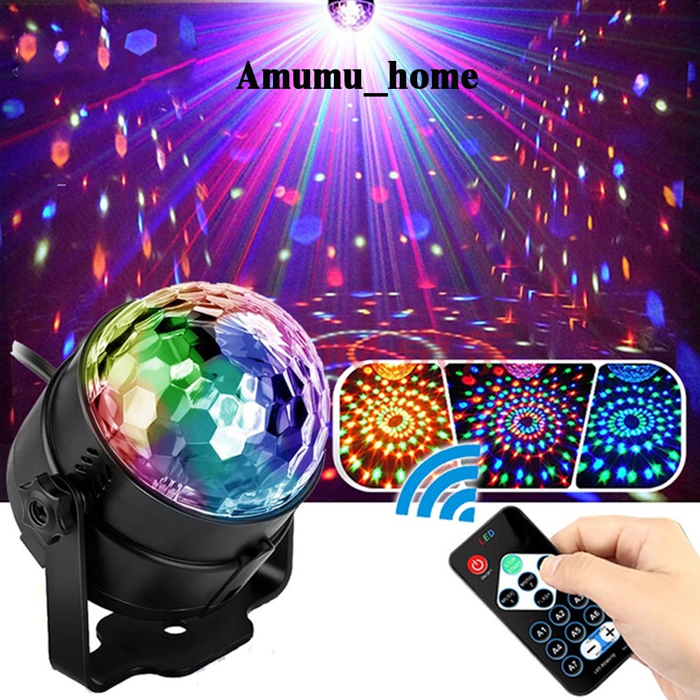 ✻(Nháy theo nhạc)Đèn LED karaoke sân khấu mini gia đình chớp 7 màu hiệu ứng nhấp nháy xoay nhạc có remote điều khiển