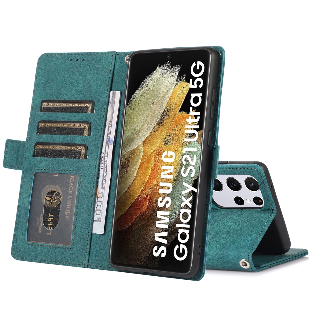 Ốp Điện Thoại Da Gập Nam Châm Kiểu Ví Cho Samsung Note 8 9 10 20 Ultra Plus A72 A52S A7 A6 2018