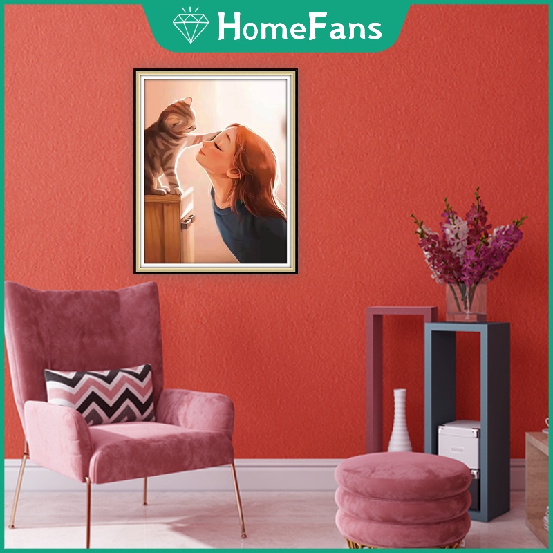 Bộ Tranh Đính Đá 5D DIY Hình Cô Gái Và Mèo Con Hoạt Hình Dễ Thương Kích Thước 30x40cm / 40x50cm Dùng Để Trang Trí Nhà Cửa