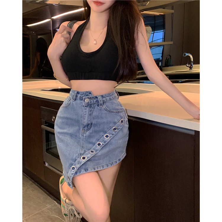 Chân Váy Jeans Lưng Cao Thời Trang Dành Cho Nữ