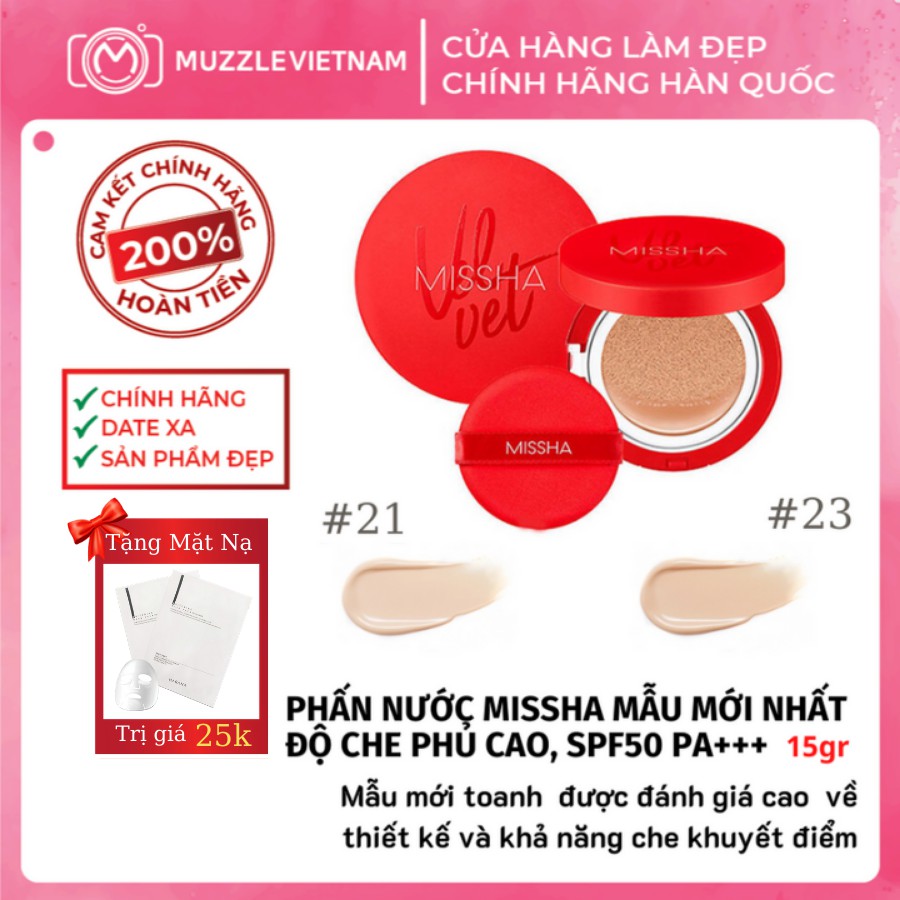 [Tặng Mặt Nạ Harana Trị Giá 25k] Phấn nước Missha Velvet Finish Cushion SPF50+ PA+++ Màu Đỏ 2 Tone Màu