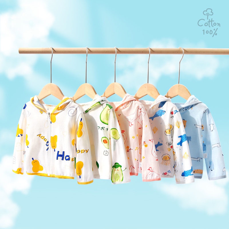 Áo Khoác Chống Nắng Mỏng Thoáng Khí Có Khóa Kéo In Họa Tiết Hoạt Hình Cho Bé Trai Và Gái 1-6 Tuổi