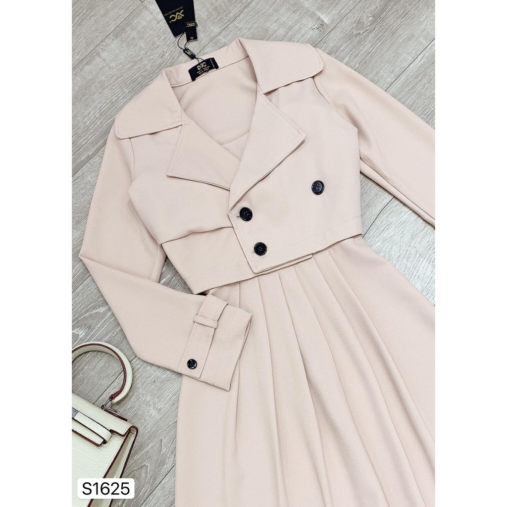 Sét áo croptop cổ vest và váy hai dây xếp ly - DVC - Maidieuhuyen S1625 | BigBuy360 - bigbuy360.vn