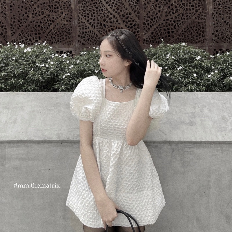 Áo váy xốp tay bồng lưng nơ - Jennie dress kèm ảnh thật