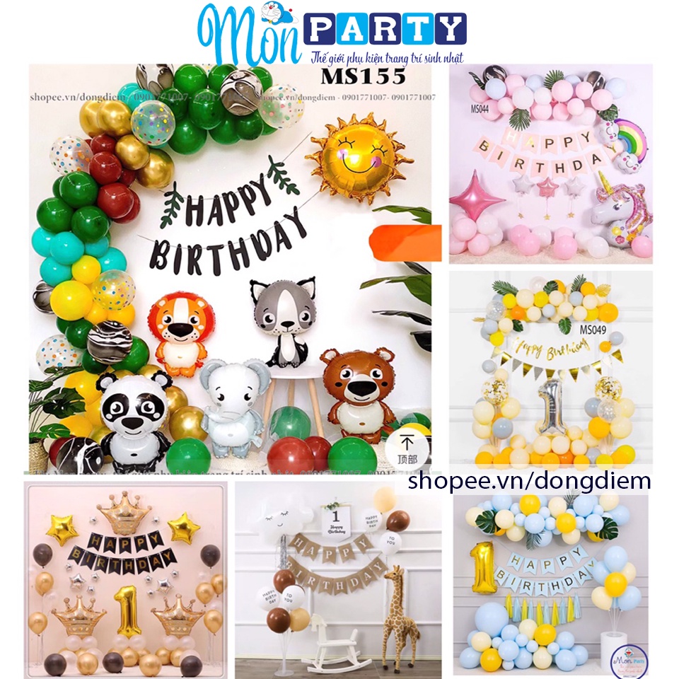 đồ trang trí sinh nhật Mon party set bóng trang trí sinh nhật hàn quốc cho bé trai bé gái giá rẻ mẫu y ảnh tặ