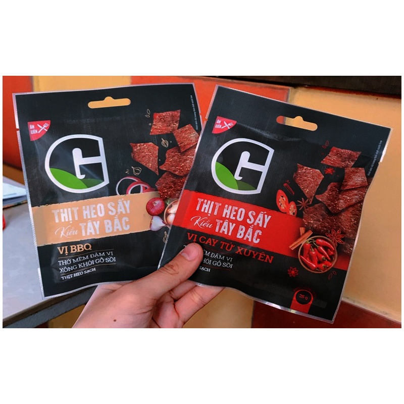 Thịt heo sấy G Kitchen gói 25g kiểu Tây Bắc vị BBQ/ kiểu Tây Bắc vị cay Tứ Xuyên
