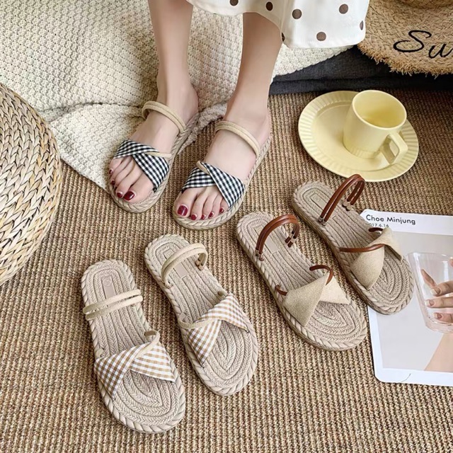 giày sandal kẻ đi 2 kiểu thời trang nữ
