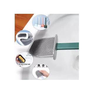 Chổi cọ nhà vệ sinh, toilet bằng sillicon có giá đựng dán tường_D179