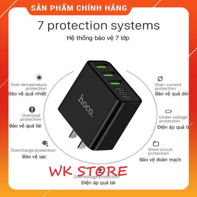 Cốc sạc Hoco C15 3 cổng USB,màn led báo điện áp,BH 1 năm