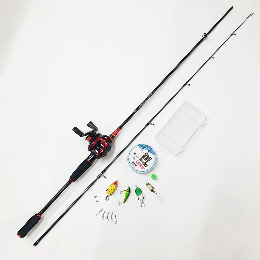 Bộ cần câu lure máy ngang cao cấp Crono 1.8m - 2.1m - 2.4m dây dù và bộ mồi câu như trên hình BCM18 - Ngang