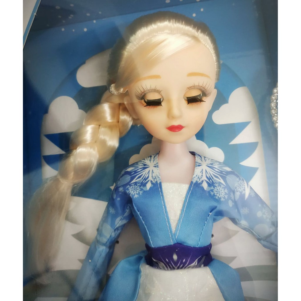 Búp bê nữ hoàng băng giá Frozen Elsa cao 37cm mắt ngọc nhắm - mở có khớp tay chân mặc váy bông tuyết lấp lánh