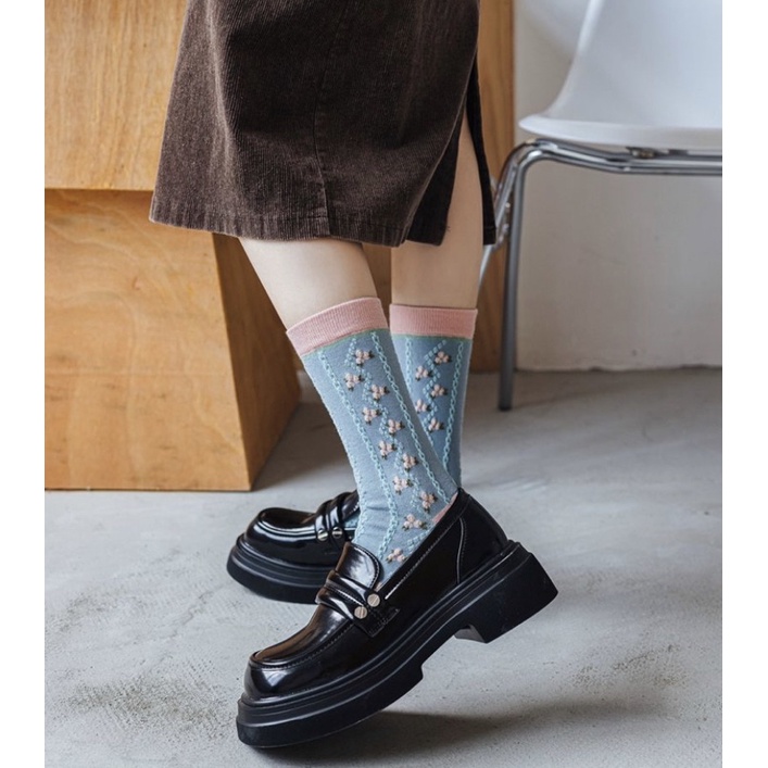 [HÀNG CÓ SẴN] TCC6 - Tất vớ cao cổ hoạ tiết hoa tulip vintage độc đáo phong cách Hàn Quốc