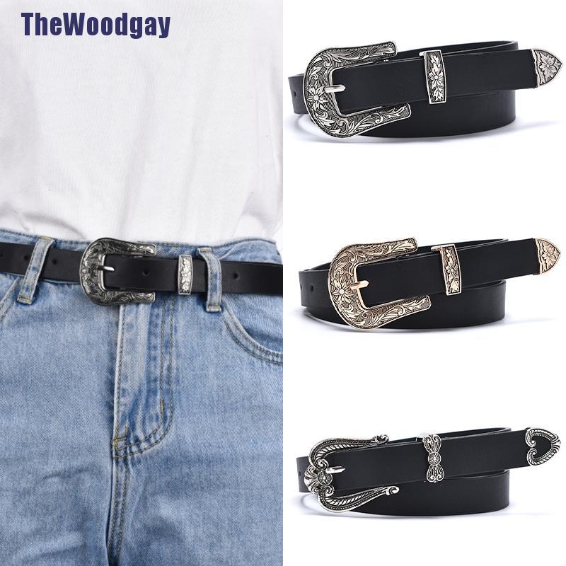 Thắt Lưng Da Màu Đen Khóa Kim Loại Trái Tim Phong Cách Vintage Cho Nữ