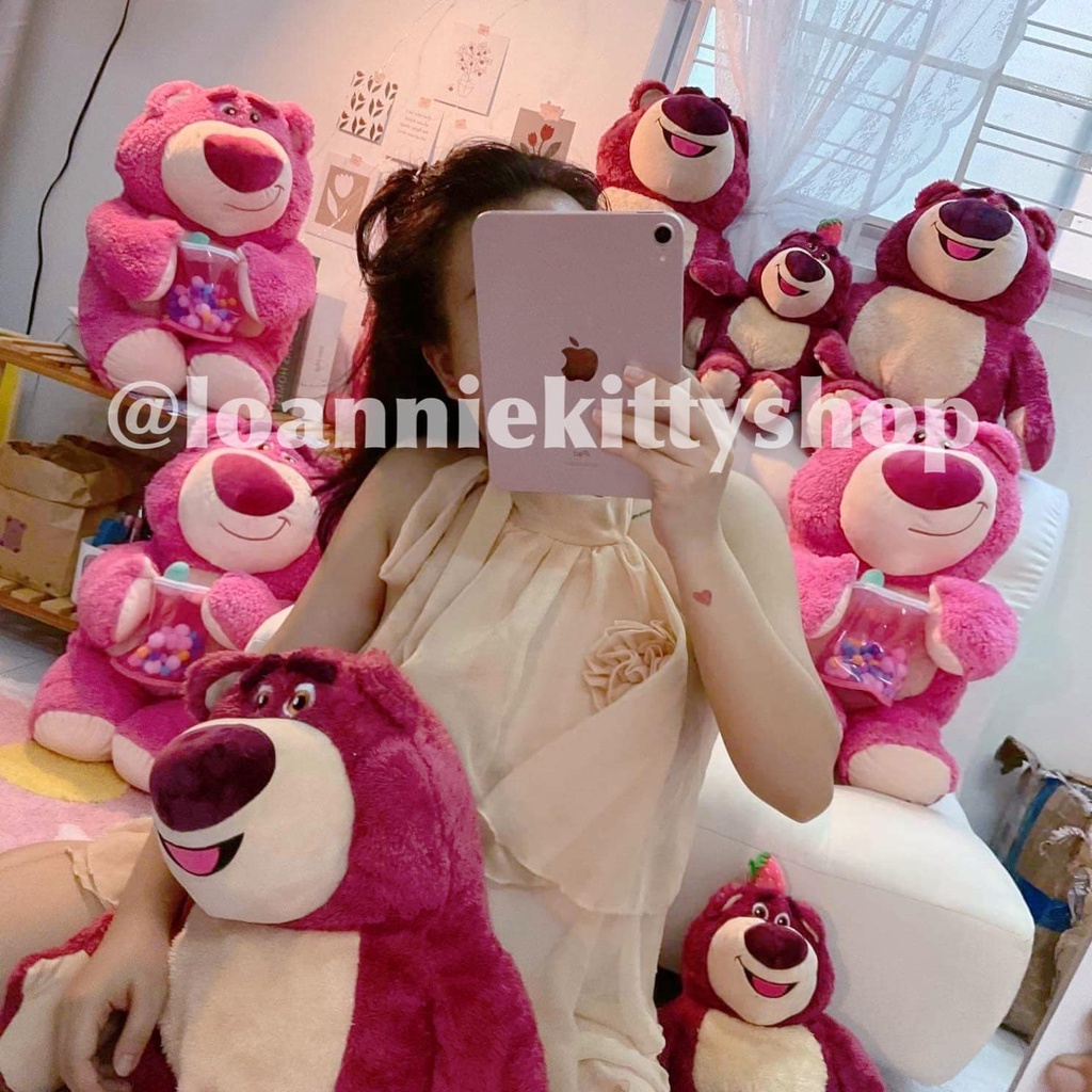 CÓ SẴN &gt;&gt; chính hãng Miniso Gấu dâu Lotso ôm bình sữa, gấu dâu có hương thơm
