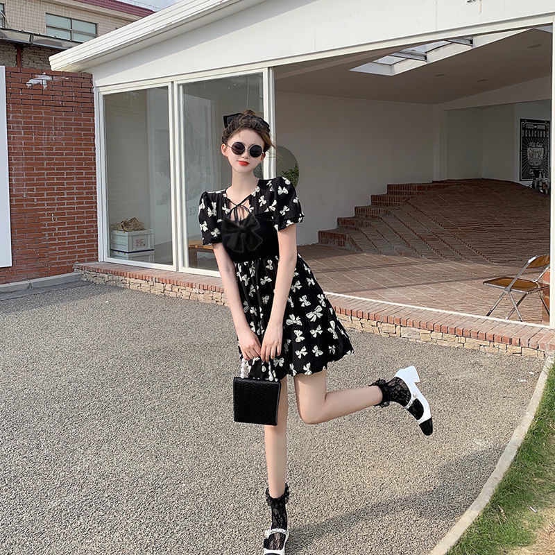 AMOI Đầm Tay Ngắn Dáng Ôm Chiết Eo Phong Cách Pháp Thời Trang Xinh Xắn Cho Nữ 2022