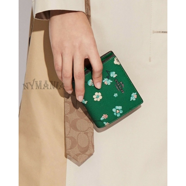 TNS-Ví ngắn cầm tay mini trendy Snap Wallet-chất da cao cấp-tone màu xanh lá hoa nhí xinh