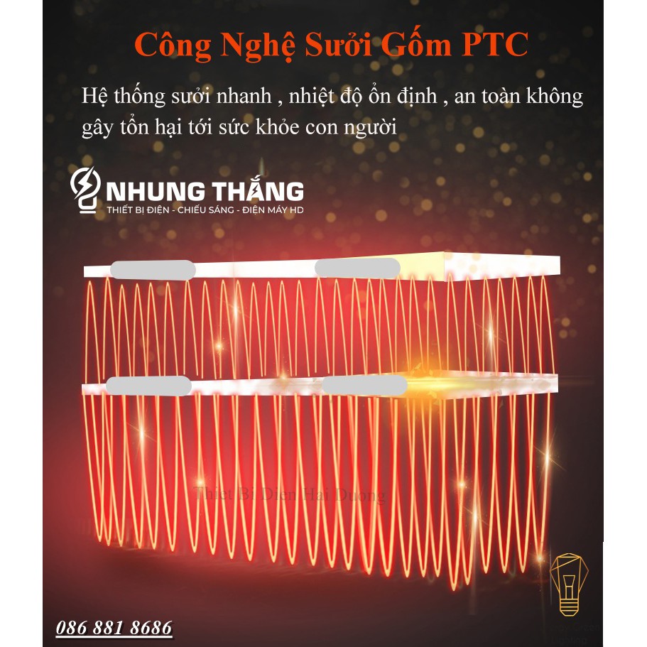 Máy Sưởi Để Bàn MS-66991 - Công Nghệ Sưởi Gốm PTC - Làm Nóng Nhanh -Tích Hợp Tản Gió -Tiết Kiệm Điện