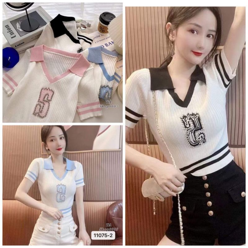 Áo len cổ bẻ số 5 hàng QCL1