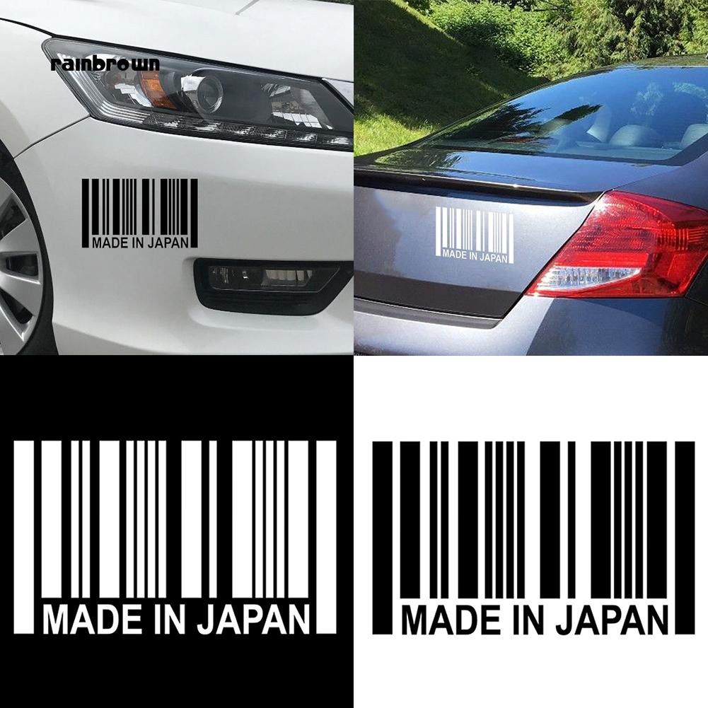 Nhãn dán hình mã vạch và chữ made in Japan trang trí ô tô