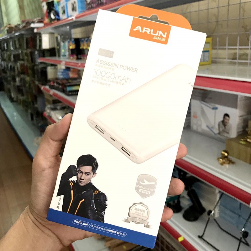 Sạc Dự Phòng Arun 10.000mAh (CK01) - Lõi Mỏng Tặng kèm Sticker BH 12 Tháng