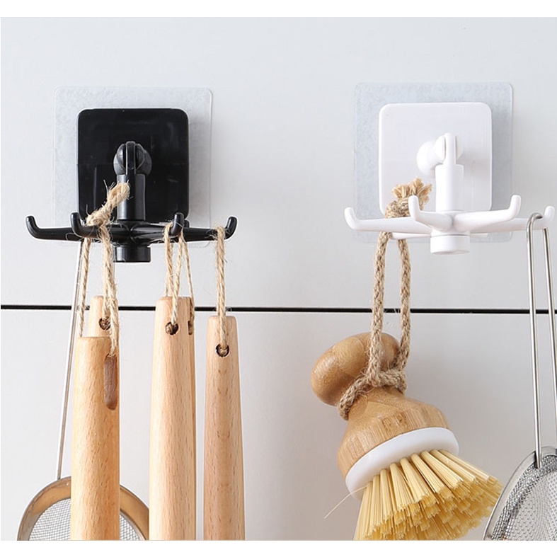 Giá treo 6 móc xoay 360 độ GẤP GỌN mẫu mới, móc treo dụng cụ nhà bếp kiệm diện tích tiện dụng