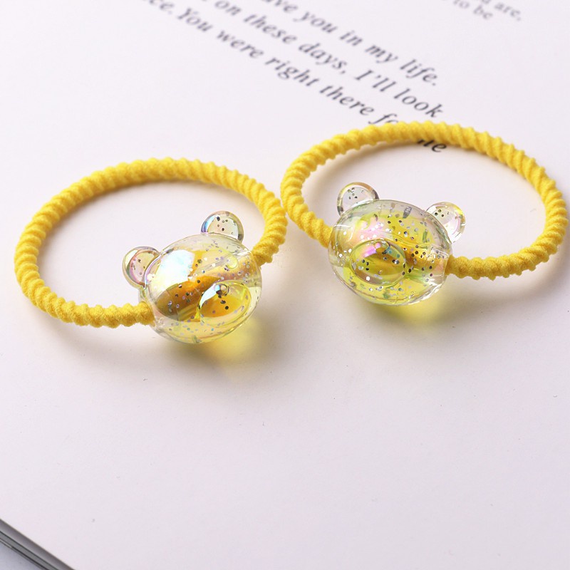 Set 2 Dây Cột Tóc Co Giãn Hình Gấu Hoạt Hình Dễ Thương Cho Bé Gái