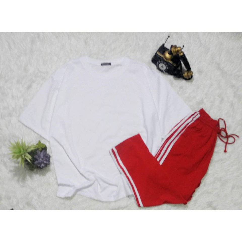 [COMBO TIẾT KIỆM] Áo lở trắng + Quần đỏ 3 sọc trắng unisex | BigBuy360 - bigbuy360.vn