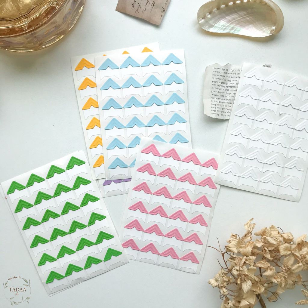 Sticker góc ảnh hoa vintage, basic và nhiều màu sắc trang trí sổ