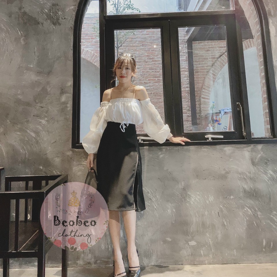 [Ảnh thật] Chân váy đen midi xẻ đùi cá tính ulzzang | BigBuy360 - bigbuy360.vn