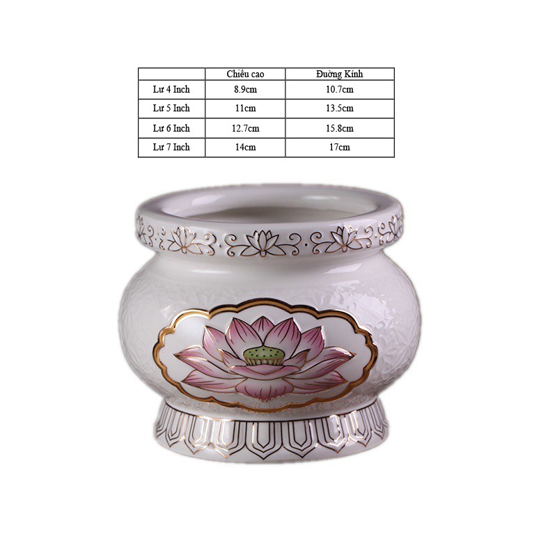 Đồ Thờ Cúng - Set Đồ Thờ Phụng Sứ Trắng Hoa Sen Hồng Cao Cấp