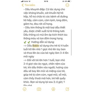 TINH DẦU BABIX( công dụng trên ảnh)