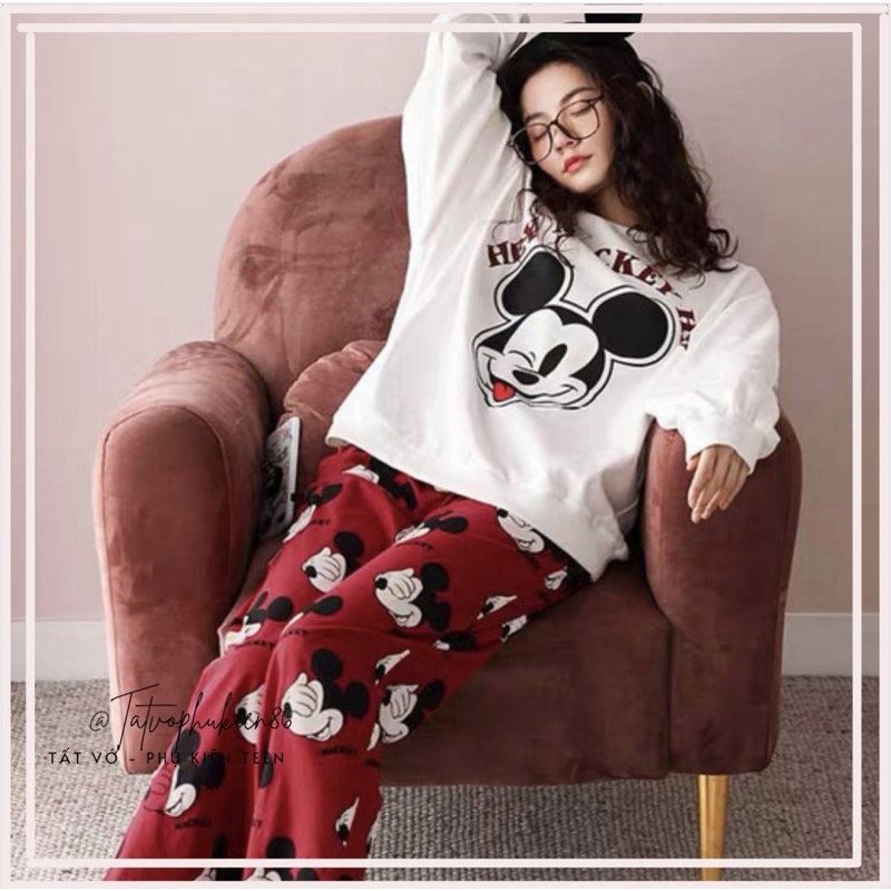 Bộ đồ ngủ nữ THANH LÝ Bộ ngủ nữ -cotton giấy dài tay mặc nhà cute  BN2