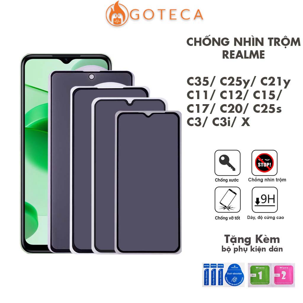 Kính cường lực Chống nhìn trộm Realme C33 C30s C21y C11 C12 C15 C17 C20 C25 C25s C3i X Dày dặn bảo vệ sự riêng tư [CNT]